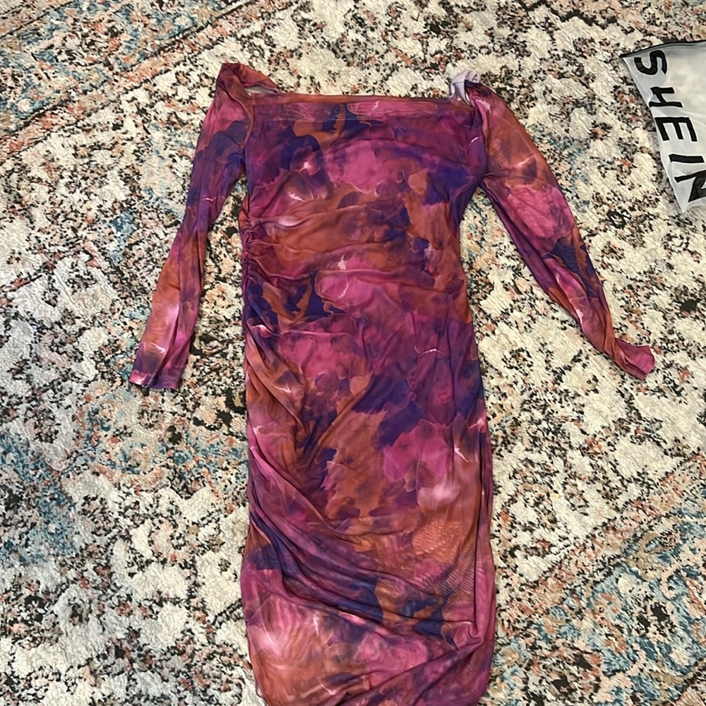 Women’s SHEIN multicolored pink and purple mesh midi dress